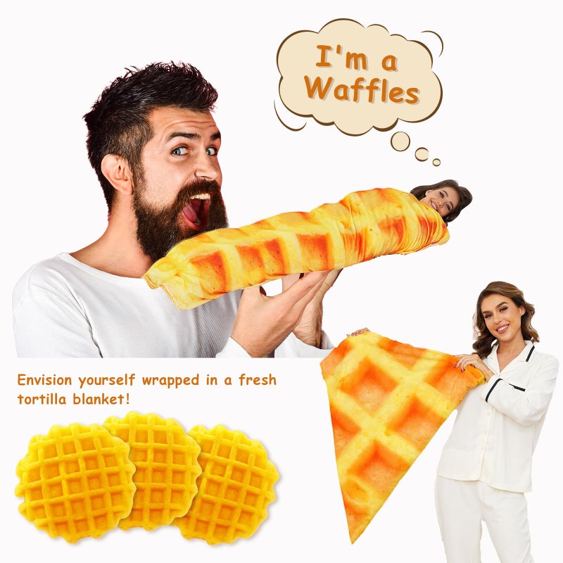 Outivity Waffles Blanket, Tortilla Blanket for Adults and Kids, Funny Food Throw Blanket, Novelty Gifts for Everyone, Soft Throw Blanket for Bed Couch or Travel - 71 inchs Waffle - Image 2